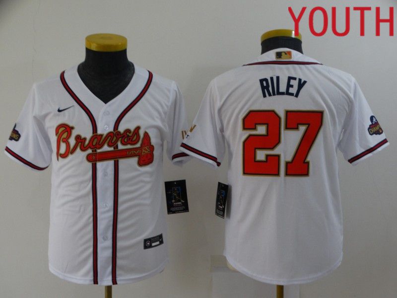 Youth Atlanta Braves #27 Riley White Gold Game Nike 2022 MLB Jersey